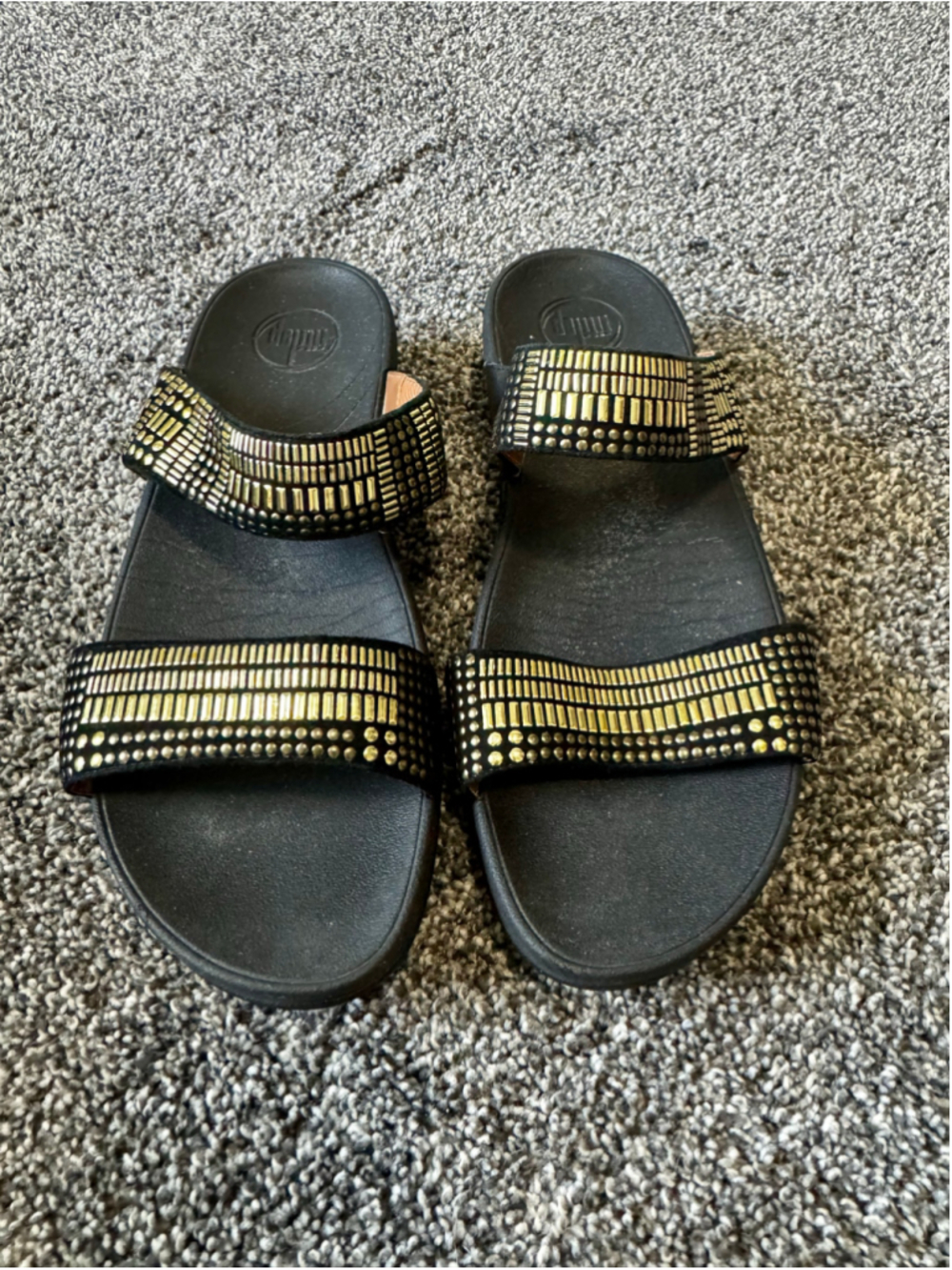 Women's FitFlop Black & Gold Glitter Slides Size 9